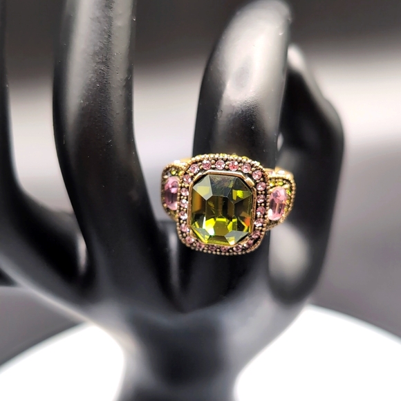 Heidi Daus| Bronze Toned Multicolored Green and Pink Crystal Ring - Picture 1 of 12